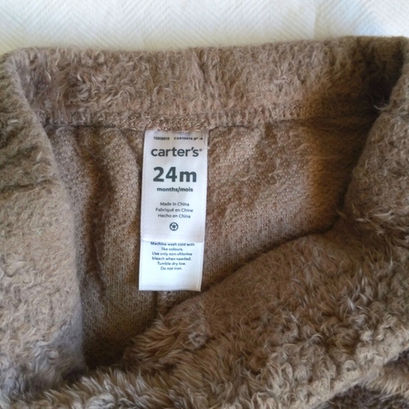 carter's fluffy taupe neutral fleece pants 24 months baby toddler - Picture 4 of 6